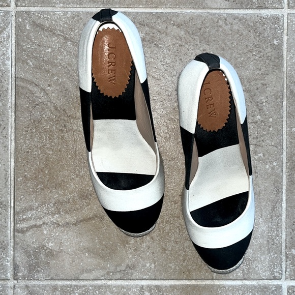 J. CREW Seville Stripe Espadrilles Black and White Perfect Wedge - Picture 4 of 11